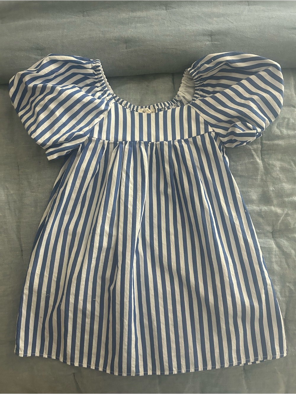 Copper Key Blue and White Stripe Puff-Sleeve Kids Dress Size 4